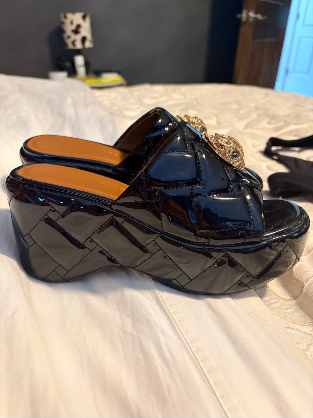 Kurt Geiger Black Patent Platform Slides
